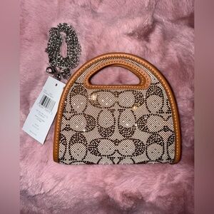 Crystal Signature Jacquard Top Handle Contrast Trim Crossbody Card Case